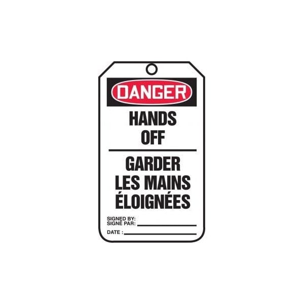 Accuform French Bilingual Safety Tags, DANGER HANDS OFF, 5.75in x 3.25in, PF-Cardstock, 25PK TCF117CTP - main